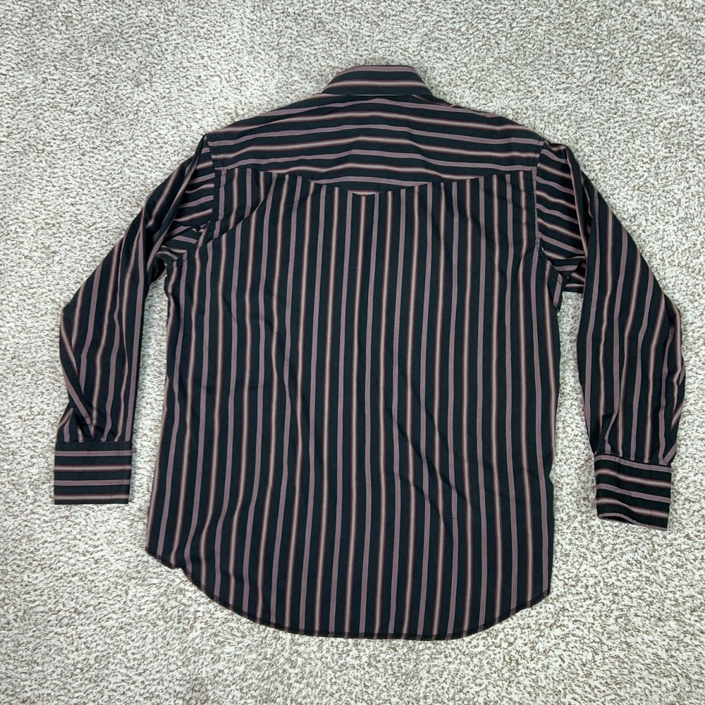Wrangler Shirt Mens XL Black Stripe Pearl Snap Western Cowboy X Long Tails Top - Picture 4 of 7